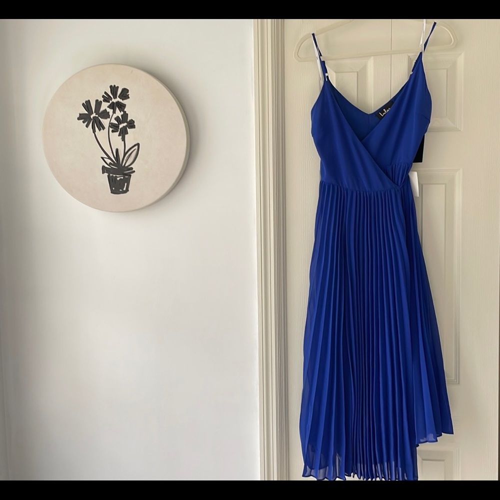 Lulus Pleated cami Wrap Dress in Royal Blue